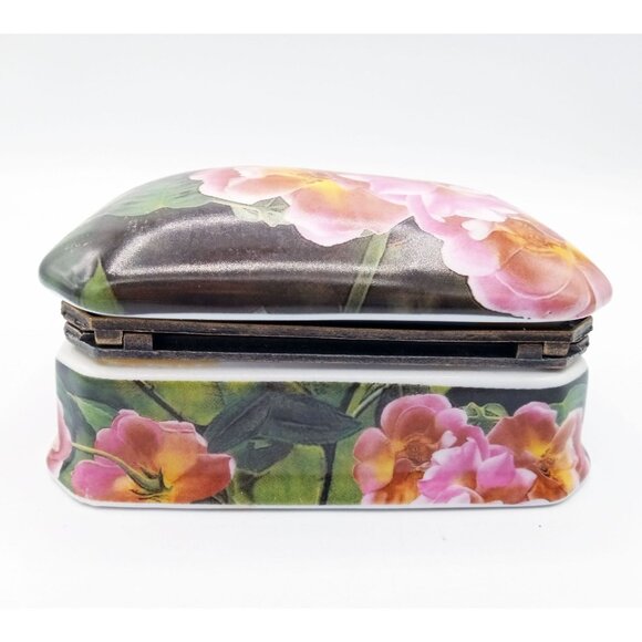 Trinket Box Handcrafted David Schatz Wild Wings Porcelain Flowers Hinged Lid - Picture 5 of 16